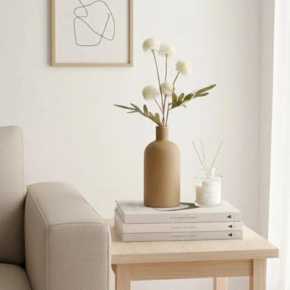 Neutral Boho Ceramic Brown Decorative Vase, Modern Matte Minimalist Vases for Shelf, Coffee Table, Living Room & Fireplace Mantel Decor