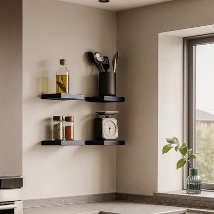 Small Floating Shelves for Wall Set of 4, 6 Inch Square Shelves,Black - color: Black, size: 6 Inch-4 Pcs