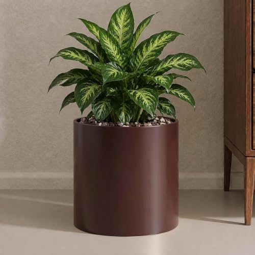 10 Inch Coffee Metal Plant Pot with Drainage Hole, Indoor Outdoor - color: 10 Inch Coffee