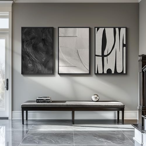 3D Large Framed Black and White Abstract Wall Art for Living Room, 3 Piece - color: Black and White --B, size: 24"w X 36"h X 3pcs