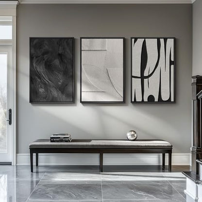 3D Large Framed Black and White Abstract Wall Art for Living Room, 3 Piece - color: Black and White --B, size: 24"w X 36"h X 3pcs