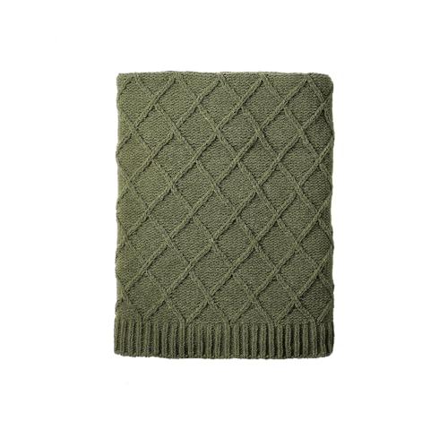 CREVENT Farmhouse Boho Knitted Throw Blanket for Couch Sofa Chair Bed Home Decoration, Soft Warm Cozy Light Weight for Spring Summer Fall (60''X80'' Chenille Green) - color: Chenille Green, size: 60inchx80inch