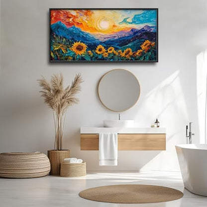 Trulave Large Starry Night Sunflowers Wall Art for Living Room 60''x30'' - color: Starry Night Sunflowers, size: 60"L x 30"W