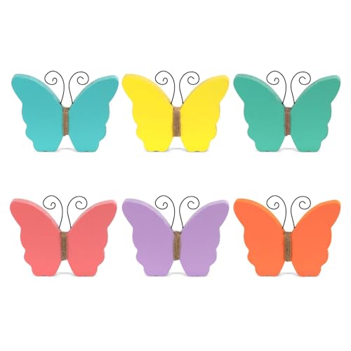 Spring Easter Decorations 6 Pcs Wooden Colorful Pastel Butterfly Sings - color: Butterfly