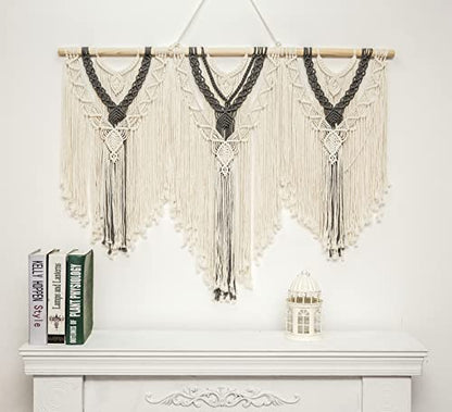 guzhiou Large Macrame Wall Hanging, Boho Woven Tapestry Decor Art, 43"x32" - color: Beige-grey