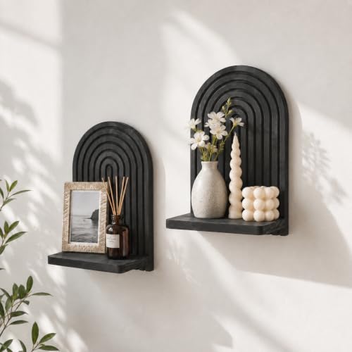 Artilady Boho Shelf Wall Decor, Black Solid Wood Mid Century Modern Decor - color: Black Wide