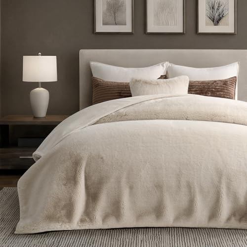 EverGrace Faux Chinchilla Fur Throw Blanket, 72"x90", Birch Mink - color: Birch Mink, size: 72"x90"