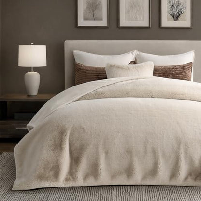 EverGrace Faux Chinchilla Fur Throw Blanket, 72"x90", Birch Mink - color: Birch Mink, size: 72"x90"