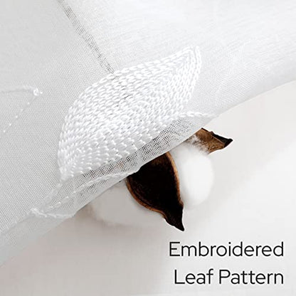 HOMEIDEAS White Kitchen Sheer Tier Curtains Leaf Embroidered, 30x24 - color: 4-white, size: 30"W x 24"L (Pack of 2)