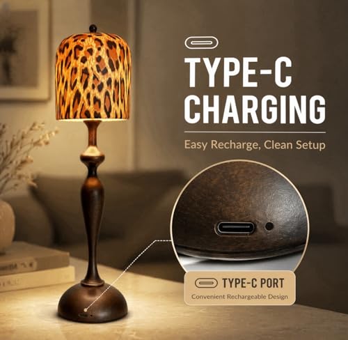 Cheetah Lamp Cordless Table Lamp, Cheetah Print Ceramic Shade