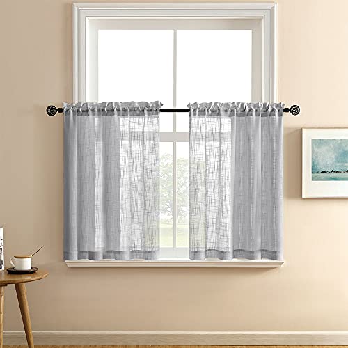 RV Curtains for Camper Door Windows Grey Linen Woven Privacy Sheer Blinds Shade Rod Pocket Short Curtains for Bedroom Small Bathroom Kitchen Basement Window Treatments Set of 2 Panels 36 Inch Length - color: Grey, size: 25"W x 36"L (Pack of 2)