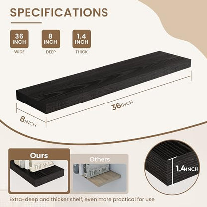 Dreamland 36 Inches Wall Mounted Wood Floating Shelves, Black, 2 Pack - color: Black, size: 36in