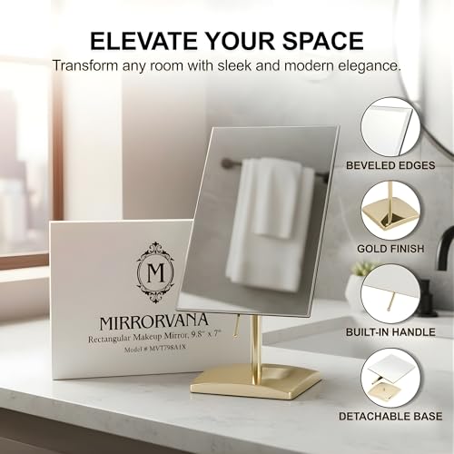 MIRRORVANA Large Free Standing Mirror, Frameless, 9.8" x 7" (Gold) - color: Gold