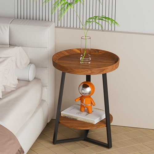 Gadroad Round End Table with Storage Shelf, Brown - color: Brown, size: 15.7"D x 15.7"W x 23"H (no Charging Station)