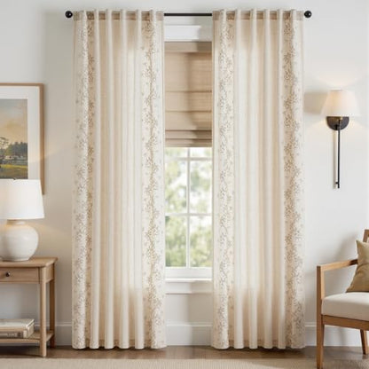 jinchan Floral Linen Curtains, Back Tab 50x84 Inch, 2 Panels Beige - color: Vine | Beige, size: 50"W x 84"L (Pack of 2)