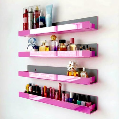 4 Pack 15 Inch Pink Reflective Acrylic Floating Wall Shelves - color: 15in-pink Mirror