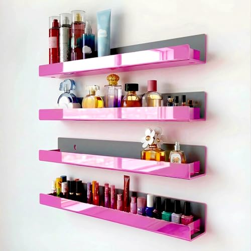 4 Pack 15 Inch Pink Reflective Acrylic Floating Wall Shelves - color: 15in-pink Mirror