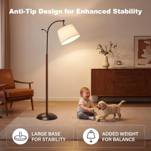 Floor Lamp, 9W 850lm Smart LED Arch Floor Lamp - Black Base - color: Wood Grain + Black Base