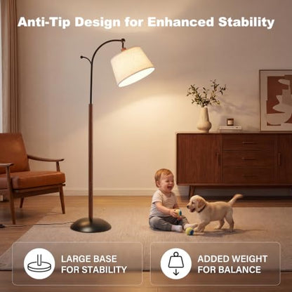Floor Lamp, 9W 850lm Smart LED Arch Floor Lamp - Black Base - color: Wood Grain + Black Base