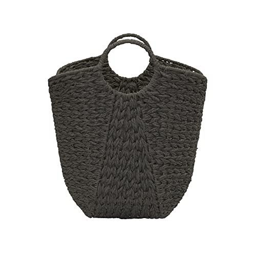 Household Essentials Handwoven Paper Rope Storage Basket with Metal Frame and Handles, Gray - color: Grey Paper Rope