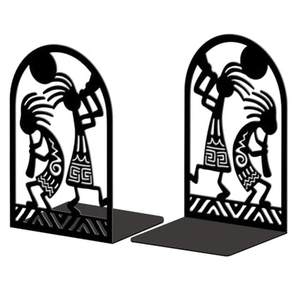 Peacoblue 5.3"x4.3"x7.9" Metal Bookends, Heavy Duty Book Ends for Shelves - style: Kokopelli Tribal-Flute Player