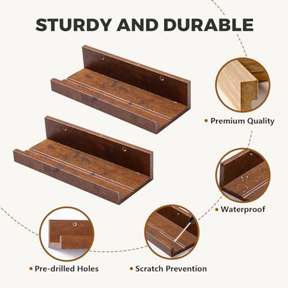 Muzilife 12" Small Floating Shelves Wood Wall Shelf with Lip, 2Pcs, Honey - color: Honey, size: 12"