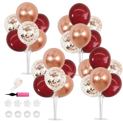 TONIFUL 4 Set Burgundy Rose Gold Balloon Stand Centerpieces for Table - color: Burgundy Rose Gold