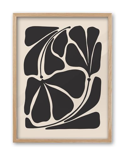 iHery 16x20in Black Beige Botanical Framed Abstract Wall Art - color: OAK Framed Plant, size: 20"L x 16"W