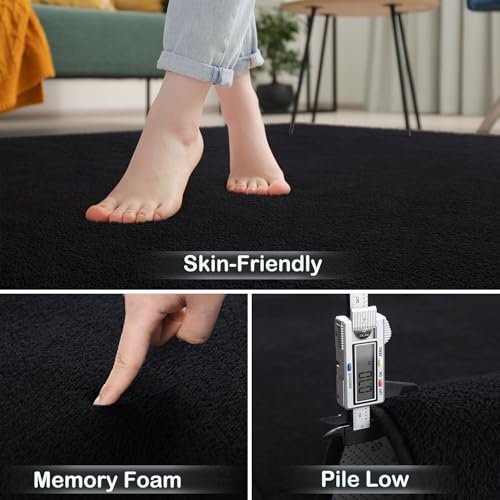Keeko 2x6 Area Rugs for Living Room,Soft Washable Memory Foam Bedroom Rug - color: Black, size: 2' X 6' (Rectangular)