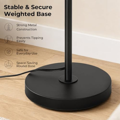 JUNNAI 61.8" Floor Lamp for Living Room, Modern Standing Lamp for Bedroom - color: Black+White Shade