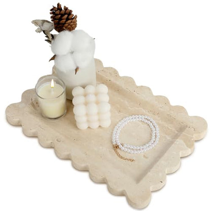100% Marble Vanity Tray for Bathroom Counter, Kitchen, Coffee 11.8" - color: Travertino Romano