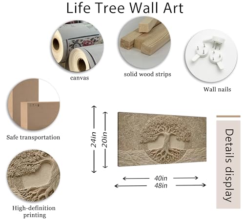 3D Texture Large Tree of Life Canvas Wall Art Nature Big Tree Botanical Painting Picture Wall Decor Abstract beige and brown Poster Print Artwork for Living Room Bedroom Office Hotel Pictures - color: Brown tree, size: 40"L x 20"W