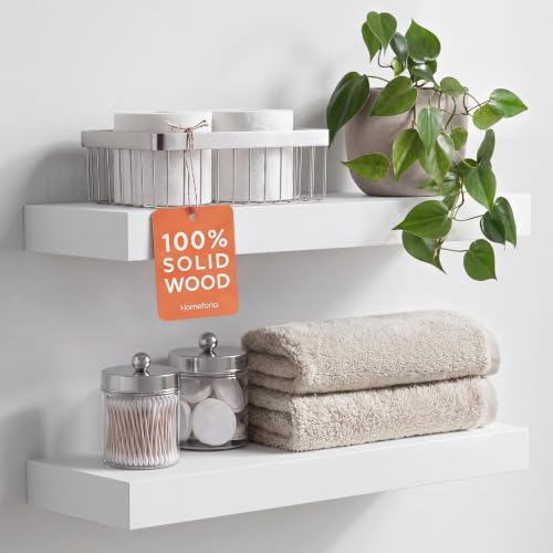 Homeforia 20 Inch Floating Shelves, High-End Solid Pine Wood, Set of 2 - color: Classic White - Soft Neutral Satin, size: 20 inch