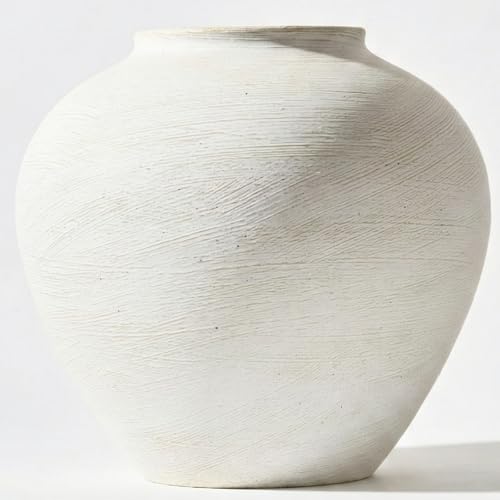 Large White Vase for Centerpieces - 11" Wide Textured Stone Look - color: White Large Brushed