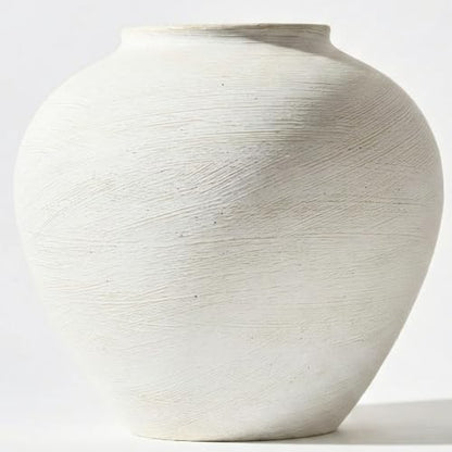 Large White Vase for Centerpieces - 11" Wide Textured Stone Look - color: White Large Brushed