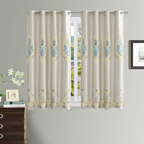 VOGOL Embroidery Curtains 63 inch Length Grommet Window Treatment Voile Panel Drape for Living Room Kichen, Two Panels, W42 x L63 inch - color: C1, size: 42"W x 63"L (Pack of 2)