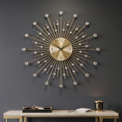 Cuspin 30 Inch Gold Wall Clock Mid Century Modern Crystal Sunburst Clock - color: Crystal Sunburst, size: Large