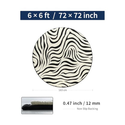 YIHOUSE Zebra Round Area Rugs 6ft: Modern Washable Non-Slip Circle Rug - color: Zebra (Black & Cream), size: 6' (Round)