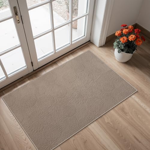 GENIMO Brown Rug 4x6 Washable Area Rugs for Living Room, Soft High Low Pile - color: Floral Light Brown, size: 4' x 6' (Rectangular)