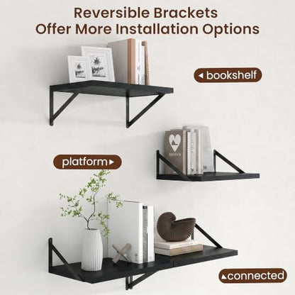 Axeman Deep Floating Shelves, 18'' x 12'' Black Wall Shelves Set of 2 - color: Black, size: 18W x 12D