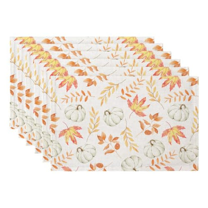 QIYI Fall Placemats Set of 6, 12"x18" Linen Place Mats, Maple Pumpkins - color: Maple Pumpkins, size: Set of 6