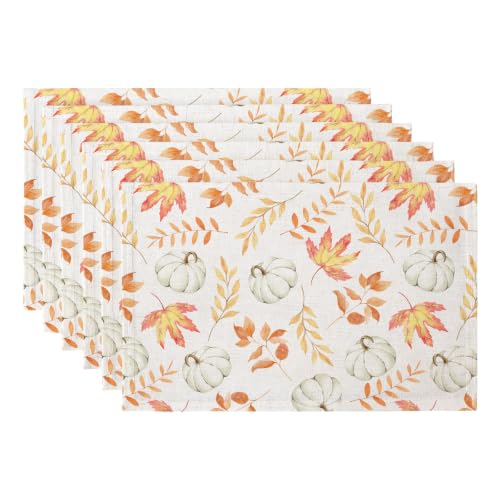QIYI Fall Placemats Set of 6, 12"x18" Linen Place Mats, Maple Pumpkins - color: Maple Pumpkins, size: Set of 6