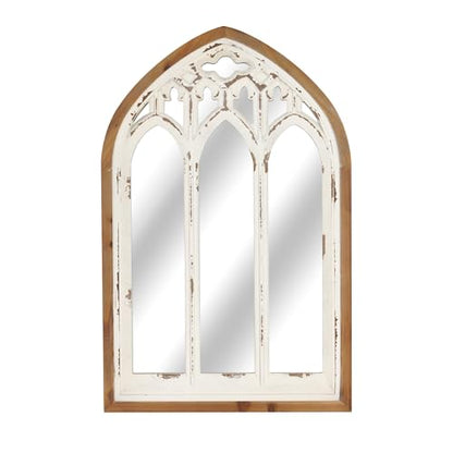 Arch Window Wall Mirror - Farmhouse Cathedral Wall Decor with Wooden Frame for Entryway Hallway Living Room - 16.14" x 1.38" x 25.2"