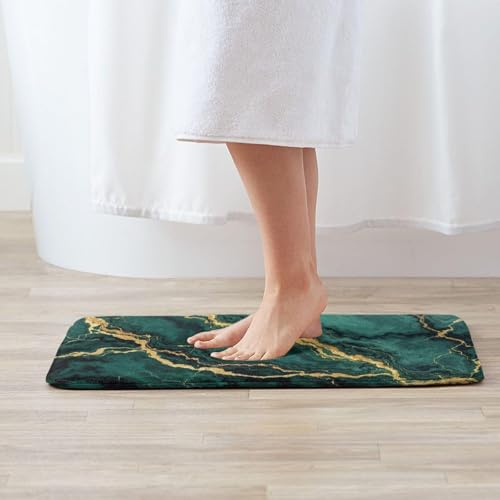 Emerald Green Gold Marble Bath Mat Non-Slip Soft Flannel Bathroom Rugs Washable Bathmat, Carpet Rug Entryway Decor for Tub Shower Room Floor Home Kitchen,24x16 in - color: Green Gold Marble, size: 1'4" x 1'11" (Rectangular)