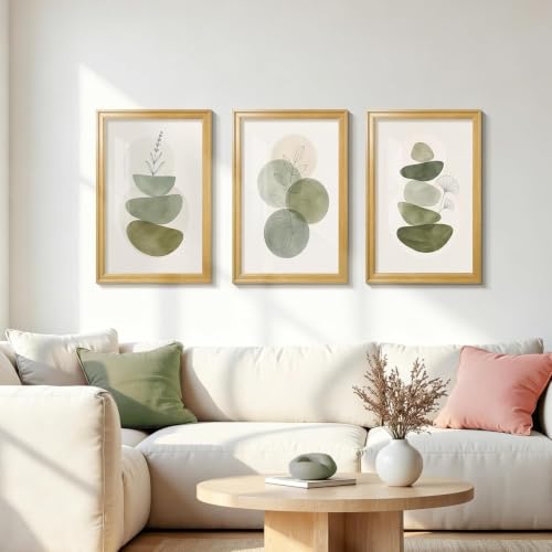 Framed Abstract Wall Art Set of 3, Sage Green Botanical Prints 12x16 Inch - color: Sage Green, size: 16" H x 12" W x 3Pcs