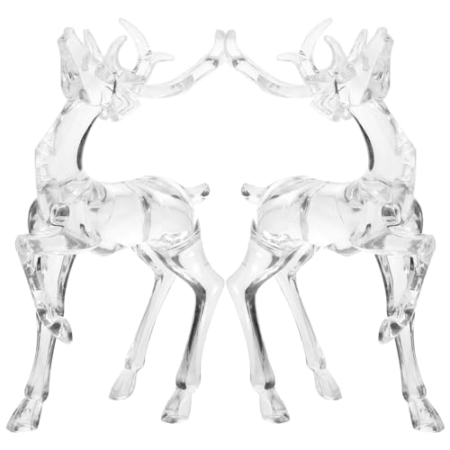 HOMSFOU 2Pcs Christmas Reindeer Decor Plastic Figurines 6.29X4.72X1.57In Tabletop Deer Ornaments for Holiday Party Home Office Window Display - size: 18.50X12.00X4.00CM