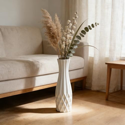 White Tall Ceramic Floor Vase, 17.7 Inch, Flared Geometric Design - color: Shape 2, size: 17.7 Inch