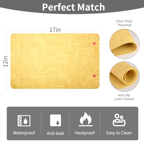 Maxpearl Faux Leather Placemats Set of 6, Easy to Clean, Light Yellow - color: Light Yellow