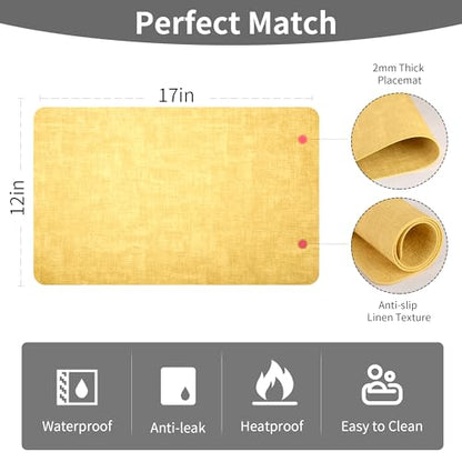 Maxpearl Faux Leather Placemats Set of 6, Easy to Clean, Light Yellow - color: Light Yellow