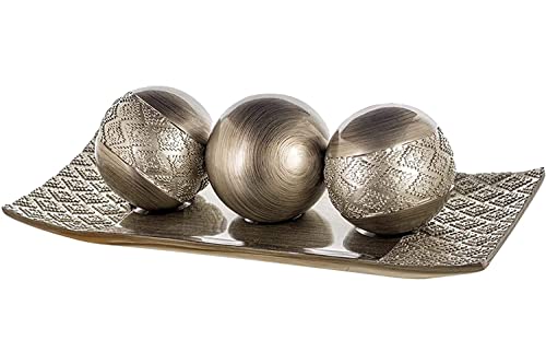 Creative Scents Dublin Silver Decorative Tray and Orbs Balls Set - Centerpiece Bowl with Balls for Dining room Table, Rustic Coffee Table Decor for Living Room Decor, Gift Boxed - color: Silver